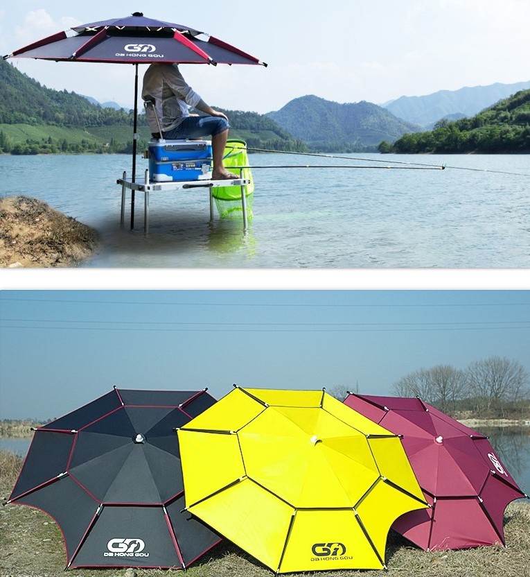 2.4m air vent double layer outdoor sun protection fishing umbrella with black UV coating inside