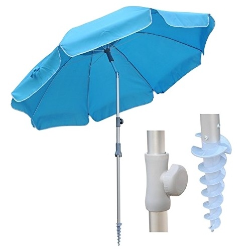 7' Portable Beach Umbrella with Sand Anchor and Tilt Pole with Adjustable Height