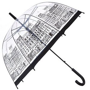 Factory wholesale strong windproof transparent clear dome umbrella with city