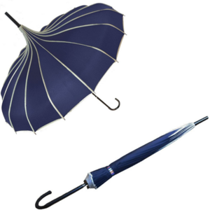 Navy Blue Umbrella Ribbed Pagoda Large Canopy Walking Stick Handle Unisex New