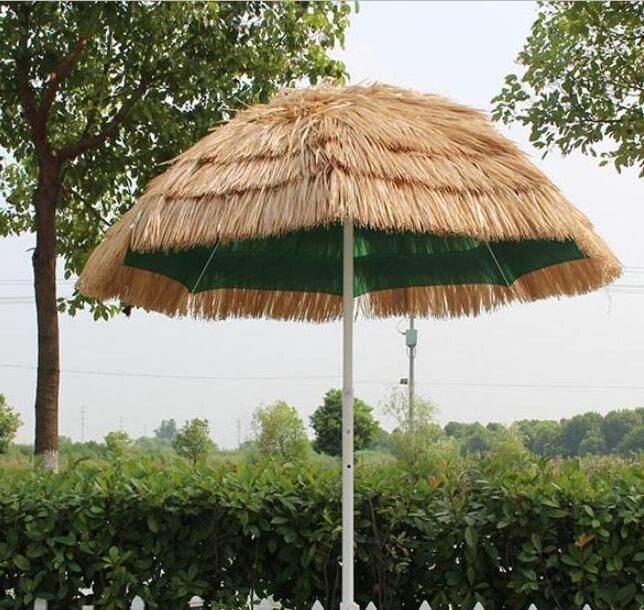 Manual Control Simulation Nature Leaves or Grass Color Tiki Thatch Roofing Beach Umbrella for Outdoor Garden Use or Travel