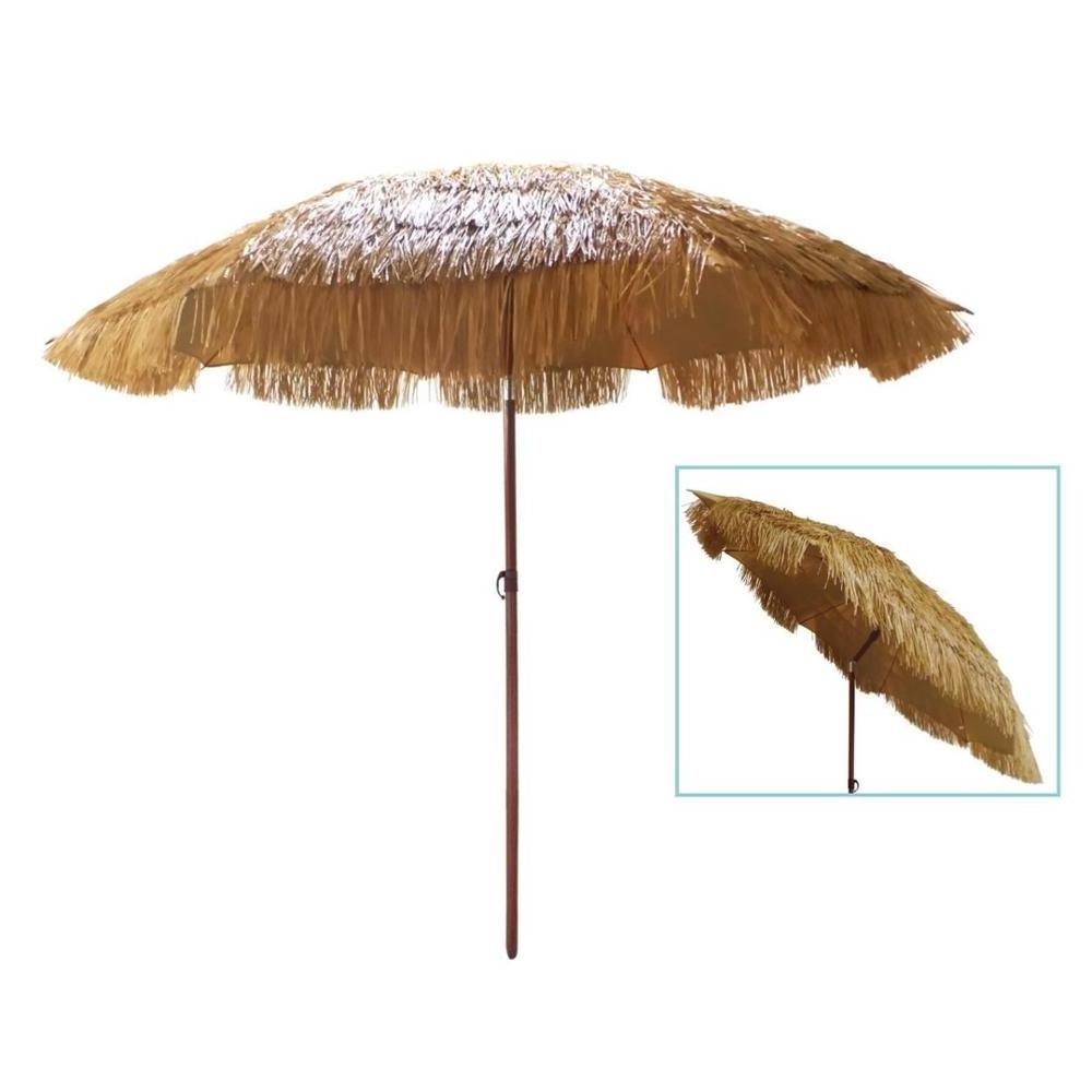 Manual Control Simulation Nature Leaves or Grass Color Tiki Thatch Roofing Beach Umbrella for Outdoor Garden Use or Travel