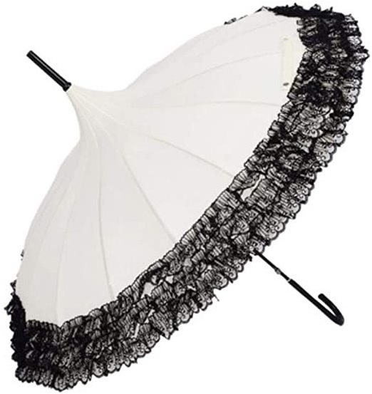 Parasol Umbrella with Three Ruffles Pagoda Shaped Umbrella Sun Parasol Lace Wedding Umbrella Ivory Polyester Pongee CLASSIC TT