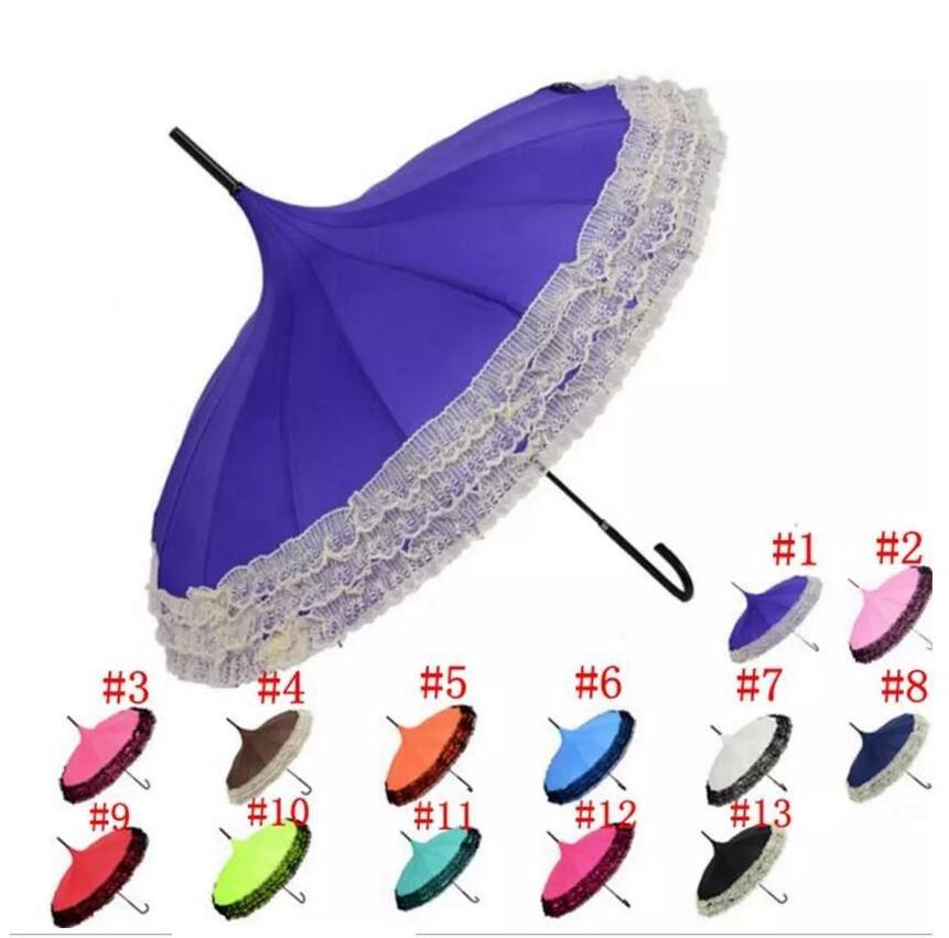 Parasol Umbrella with Three Ruffles Pagoda Shaped Umbrella Sun Parasol Lace Wedding Umbrella Ivory Polyester Pongee CLASSIC TT