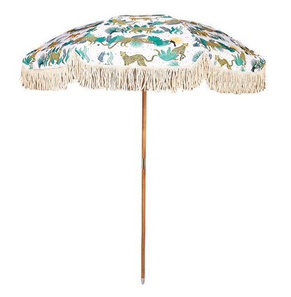 Wholesale Custom, Printed Waterproof Sunshade Wooden Canvas Vintage Outdoor Patio Boho Beach Umbrella With Tassels