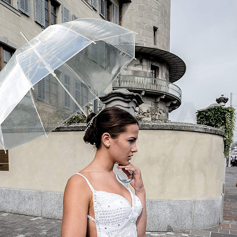 Large Clear Dome See Through Umbrella Transparent Walking Brolly Wedding