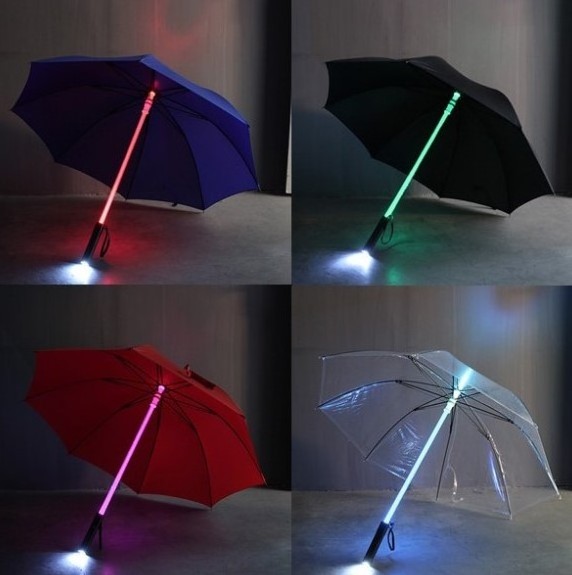 LED Lighted Umbrella 7 Colors Changing on Shaft Flash Light Golf Umbrellas for Night Walking Protection