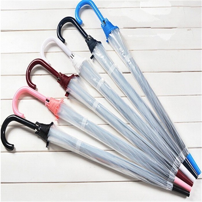 Small Fresh Long Handle Color Straight Rod Transparent Umbrella Automatic Customized Logo Umbrella