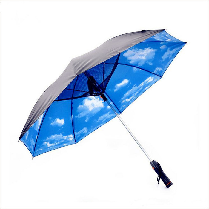 27 Inch Manual Open Promotional Custom Logo Fan Mist Straight Umbrella UV Umbrella with Fan