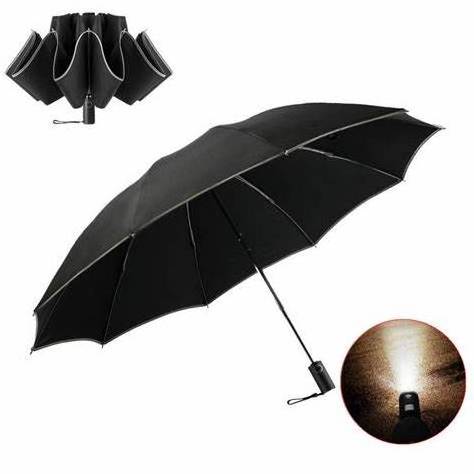 Unique umbrella Compact Travel Automatic Open Close Folding Umbrella with 180 Rotating LED Flashlight