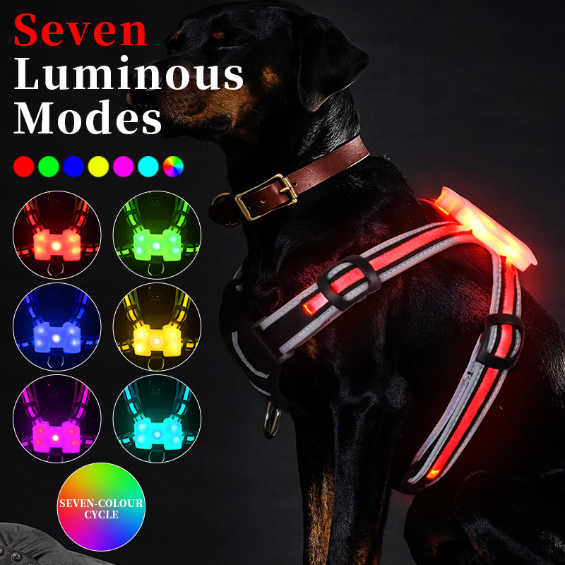 LED Pet Harness Reflective USB Rechargeable Dog Harness Outdoor Walking For Small Medium Large Dog