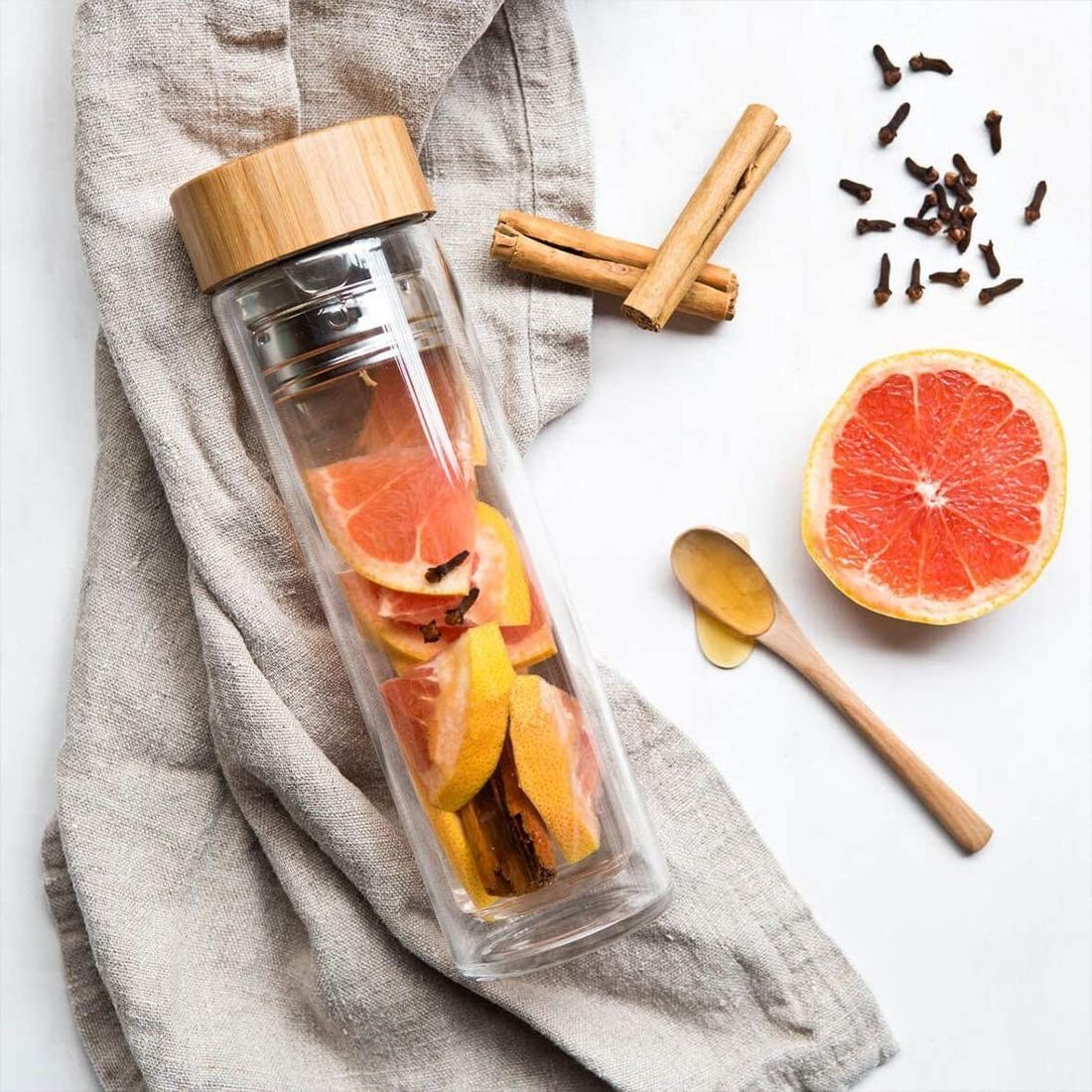 Wholesale Double Wall High Borosilicate Crystal Glass Fruit Tea Bottles Coffee Mugs with Tea Infuser For Loose Leaf Tea Fruit