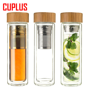 Wholesale Double Wall High Borosilicate Crystal Glass Fruit Tea Bottles Coffee Mugs with Tea Infuser For Loose Leaf Tea Fruit