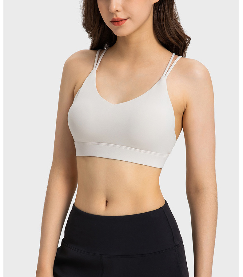 Wholesale Custom Logo Black Open Back Thin Strap Adjustable Women's Workout Yoga Crop Tops Sports Bra