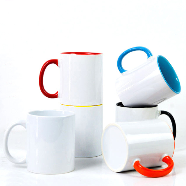 Two tone mug ceramic cups 11oz handle solid color inside coffee mugs for sublimation printing