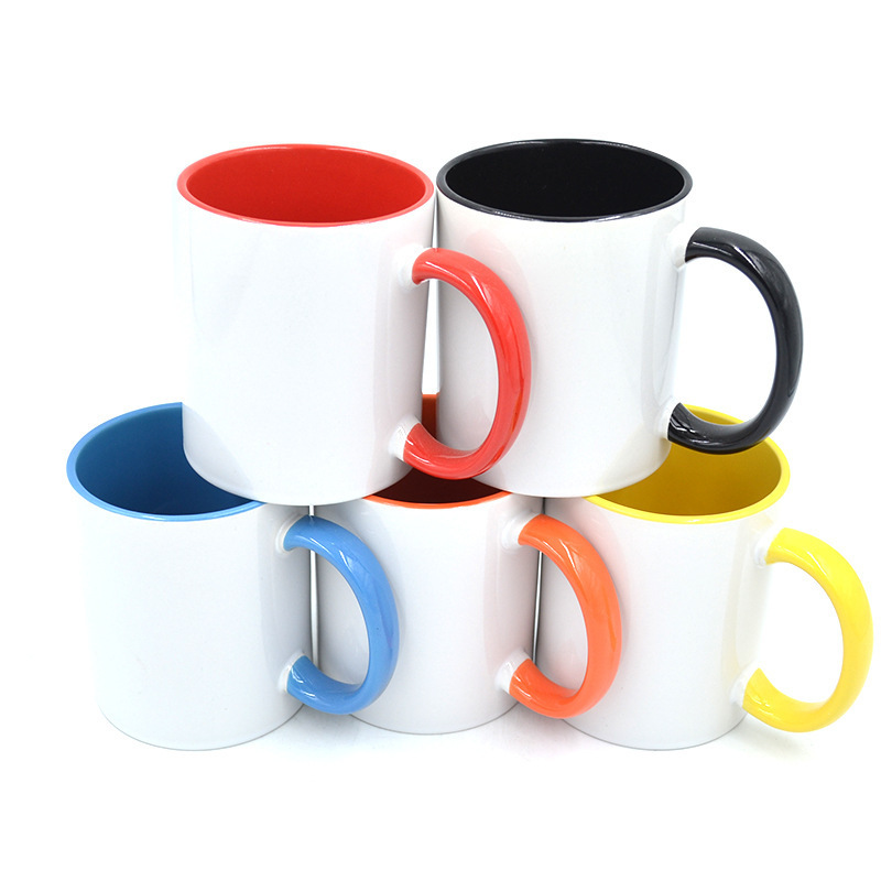 Two tone mug ceramic cups 11oz handle solid color inside coffee mugs for sublimation printing