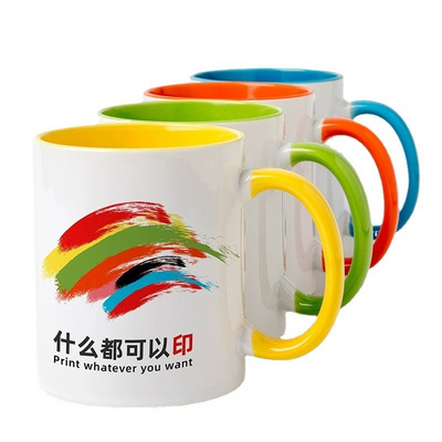 Two tone mug ceramic cups 11oz handle solid color inside coffee mugs for sublimation printing