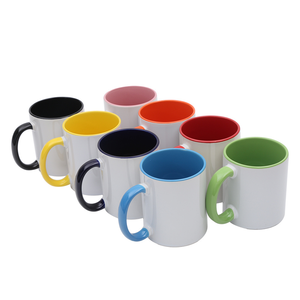 Two tone mug ceramic cups 11oz handle solid color inside coffee mugs for sublimation printing