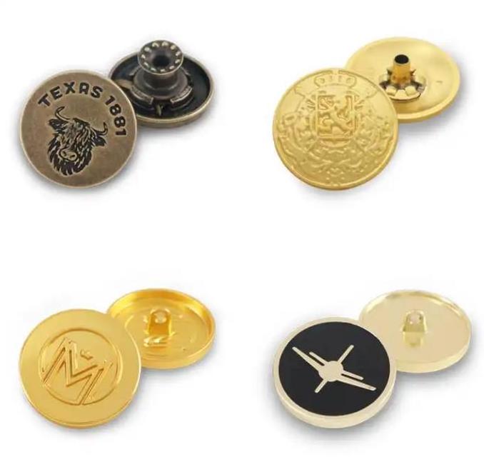 Custom Embossed Botones Cloth Sew Button Gold Metal Denim Buttons Custom Logo Shank Jeans Snap Button For Clothes