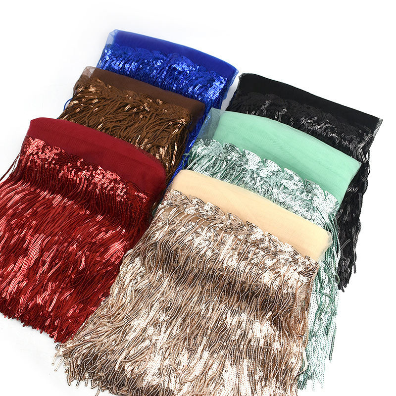 Fashion 20cm Length  Tulle Lace Trim Sequin Fringe Tassel For Garment Dress Decorative Lace Trimming