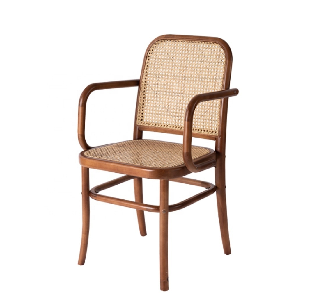 Nordic wooden cane back armchair Hand-woven rattan used dining chair furniture CH-505