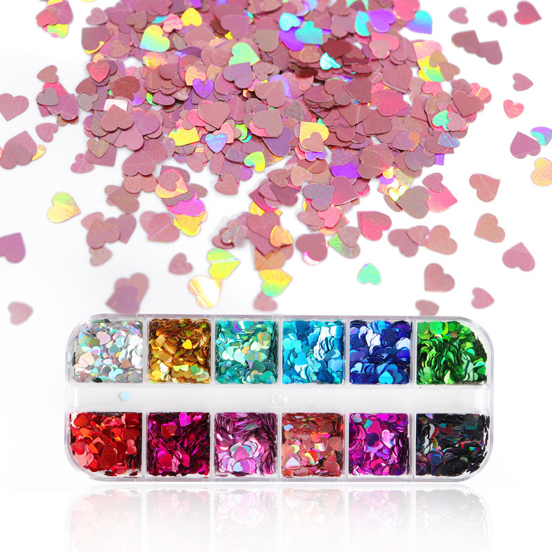 Wholesale High quality 12 grids holographic 3D DIY lovely heart lash extension decals