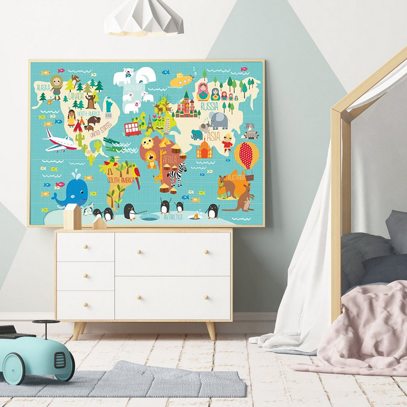 Cartoon Animal Ocean World Map Painting Child Poster Nursery Canvas Print Baby  Wall Art Picture Kid Bedroom Decor