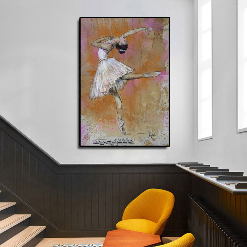 Vintage Ballet Dancing Girl Canvas Painting Abstract Ballerina Wall Art Posters Prints Picture Cuadros for Living Room Decor