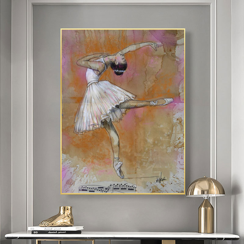 Vintage Ballet Dancing Girl Canvas Painting Abstract Ballerina Wall Art Posters Prints Picture Cuadros for Living Room Decor