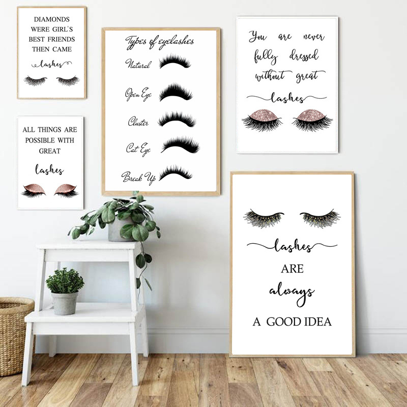 Modern Lashes Fashion Canvas Poster Painting Eyelashes Print Makeup Wall Decorative for Girl Room Salon Decor