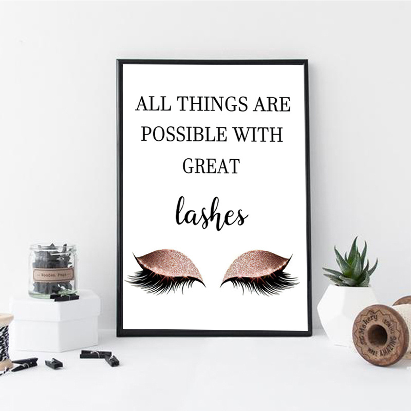 Modern Lashes Fashion Canvas Poster Painting Eyelashes Print Makeup Wall Decorative for Girl Room Salon Decor