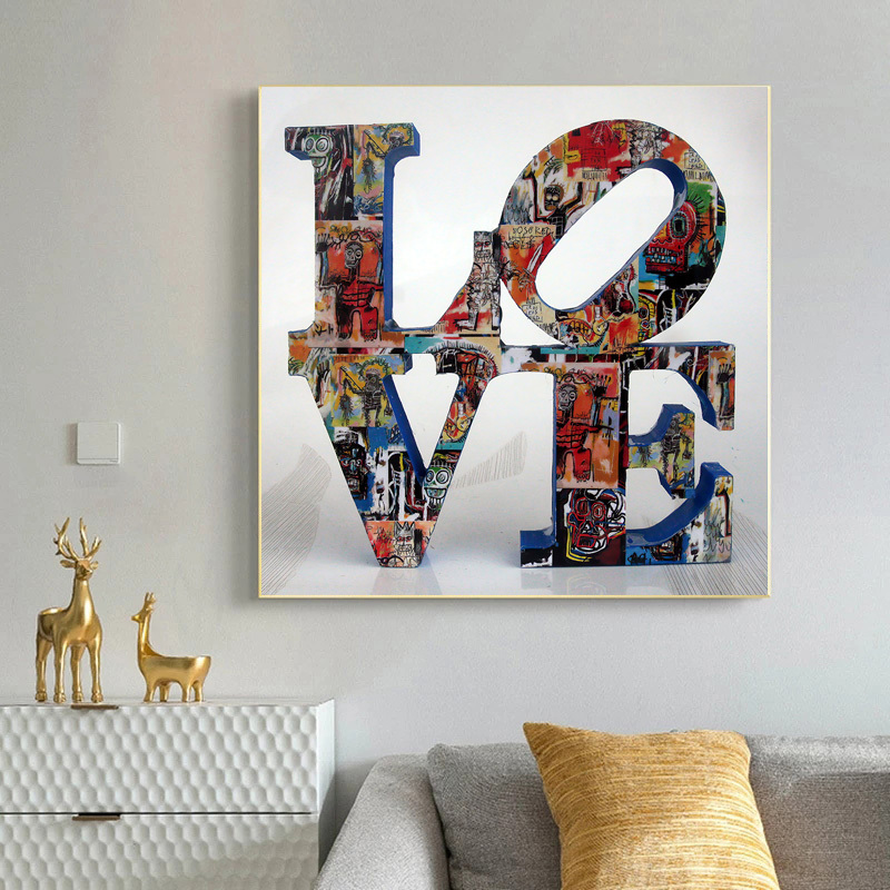 Colorful Graffiti LOVE Art Canvas Painting Cuadros Abstract Posters Prints Wall Art Picture for Living Room Bedroom Decoration