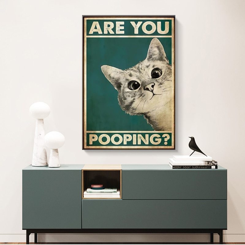 Are You Pooping Poster Bathroom Funny Bathroom Sign Canvas Prints Cute Cat Quote Art for Painting Wall Picture Toilet WC Decor