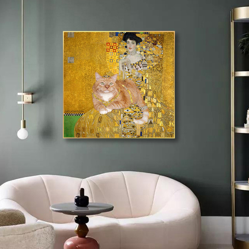 Gustav Klimt Portrait of Adele Bloch-Bauer with the Cat Gold Art Painting on Canvas Modern Poster Living Decor