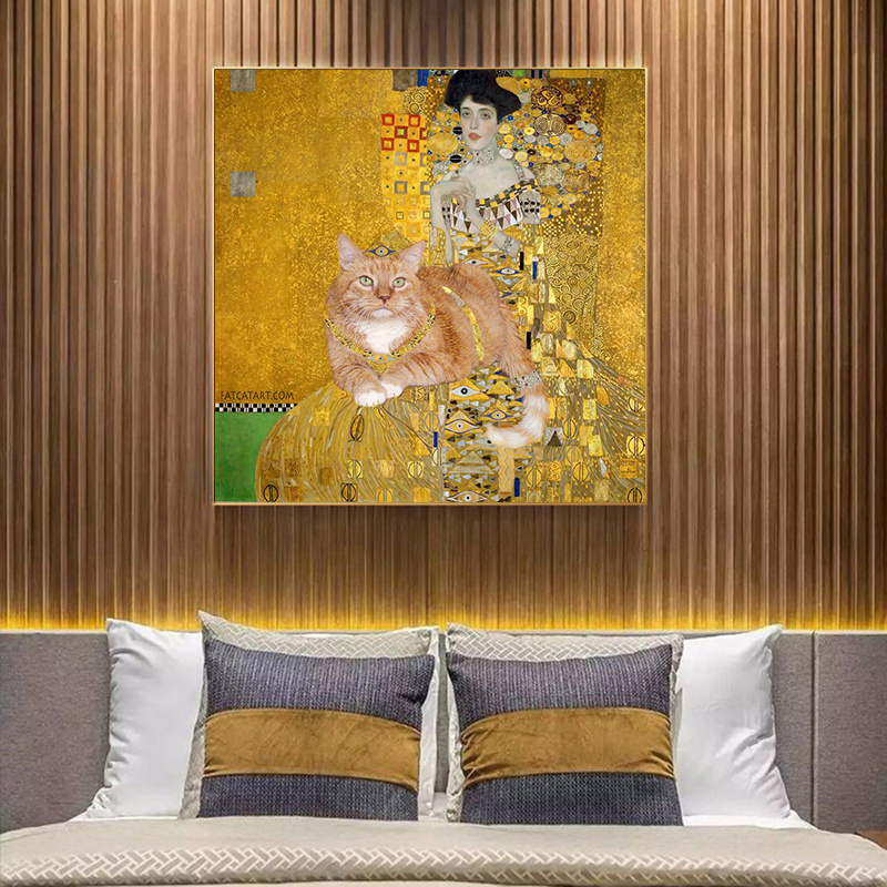 Gustav Klimt Portrait of Adele Bloch-Bauer with the Cat Gold Art Painting on Canvas Modern Poster Living Decor