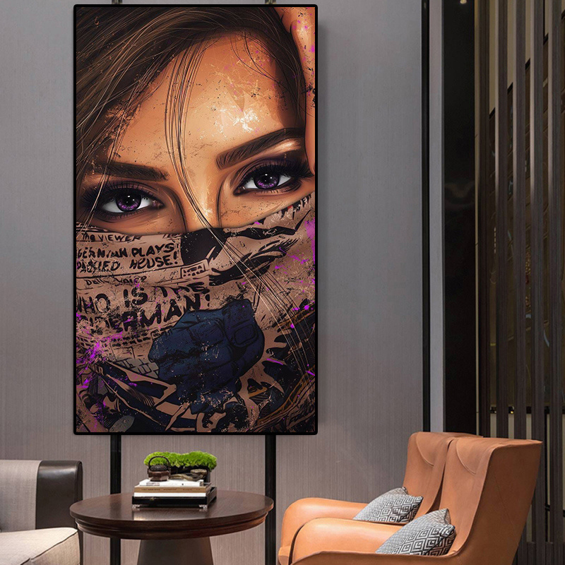 Graffiti Cool Girl Posters Printed Modern Wearing Women Portrait Canvas Painting Wall Art Picture Bedroom Home Decor