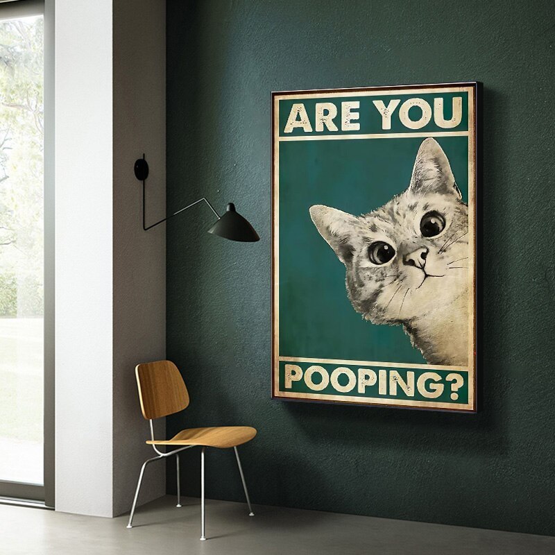 Are You Pooping Poster Bathroom Funny Bathroom Sign Canvas Prints Cute Cat Quote Art for Painting Wall Picture Toilet WC Decor