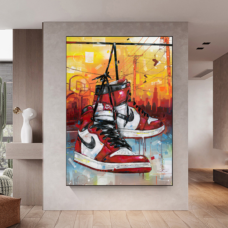 Graffiti Art Sneakers Sports Shoe Canvas Air Shoes Pop Graffiti Street Art Work Wall Pictures Decoration Canvas Painting