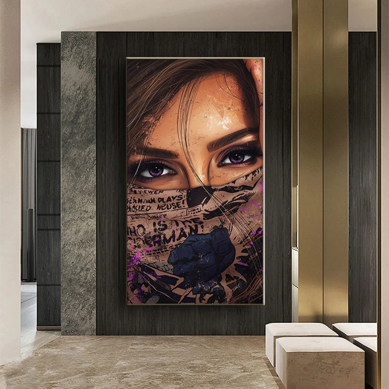 Graffiti Cool Girl Posters Printed Modern Wearing Women Portrait Canvas Painting Wall Art Picture Bedroom Home Decor