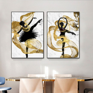 Gold Ribbon Flying Dancer Girl Canvas Abstract Poster Prints Painting Modern Decoration Wall Art Pictures Living Room Decor