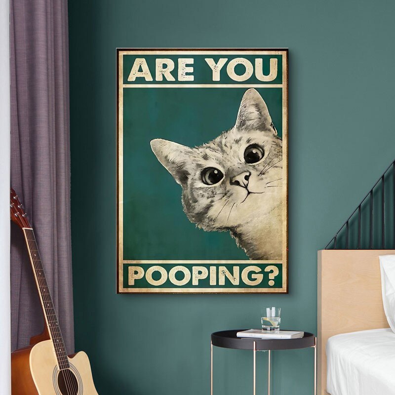 Are You Pooping Poster Bathroom Funny Bathroom Sign Canvas Prints Cute Cat Quote Art for Painting Wall Picture Toilet WC Decor