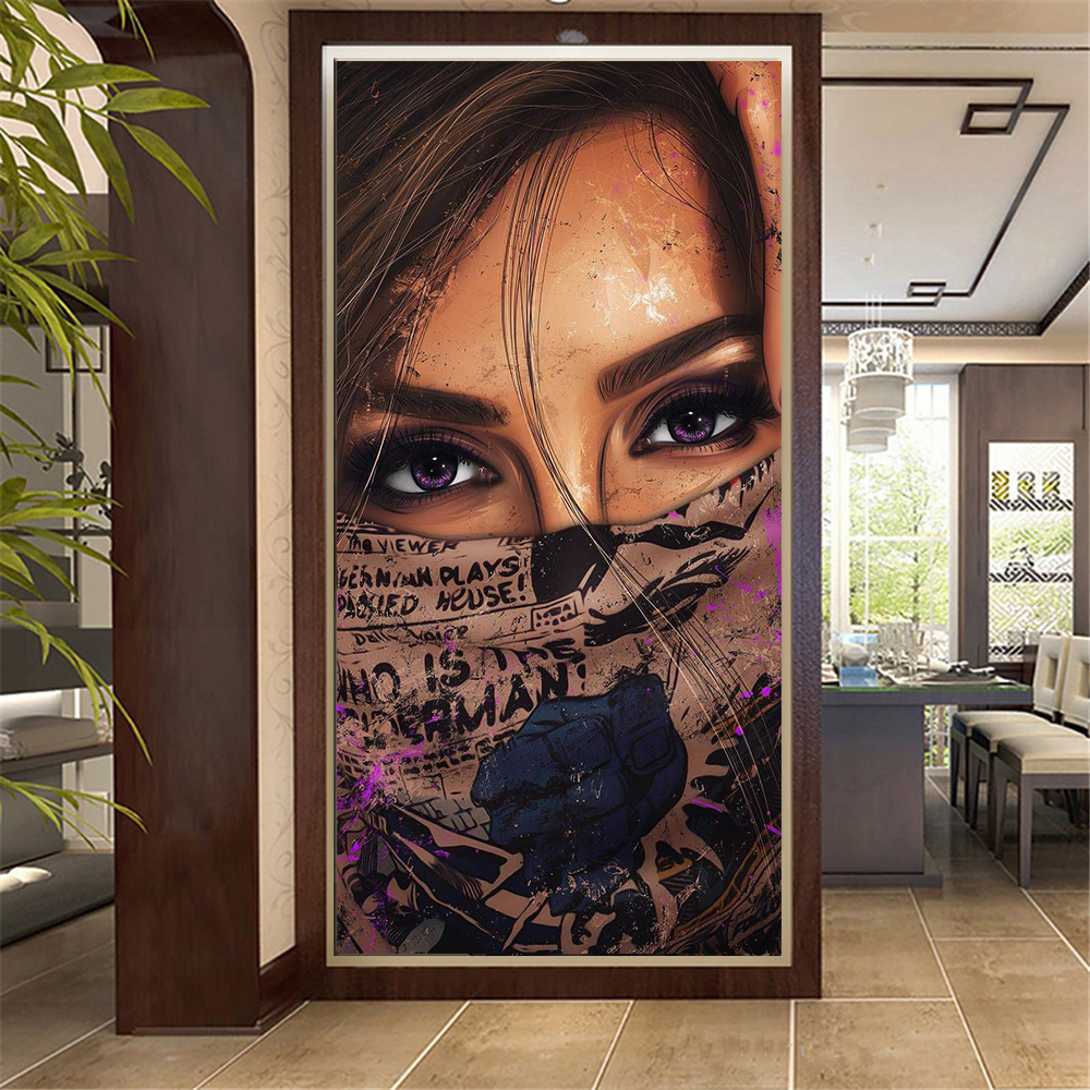 Graffiti Cool Girl Posters Printed Modern Wearing Women Portrait Canvas Painting Wall Art Picture Bedroom Home Decor