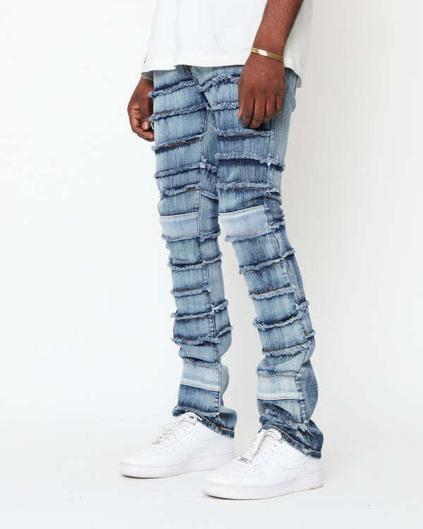 custom baggy stacked jeans men Designer jeans men Manufacturers Custom Logo Ripped buy jeans in bulk