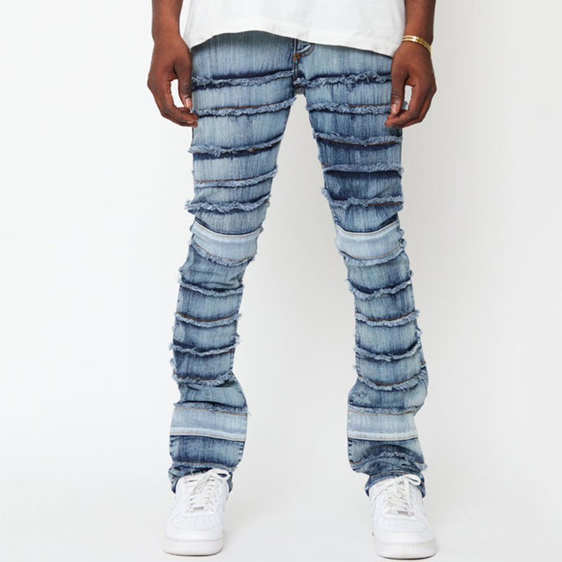 custom baggy stacked jeans men Designer jeans men Manufacturers Custom Logo Ripped buy jeans in bulk