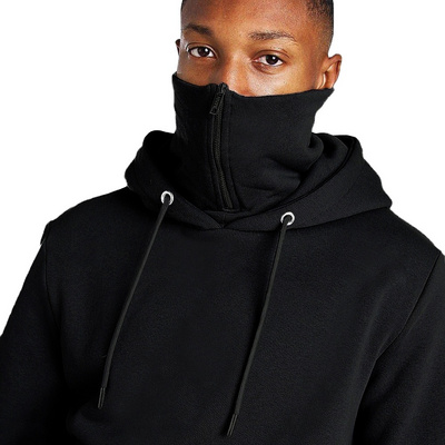 Wholesale OEM Mens Hooded Masked Zipper Hoodie Streetwear Solid Color Sweater Men Oversized Big Pocket Fleece Hoodies