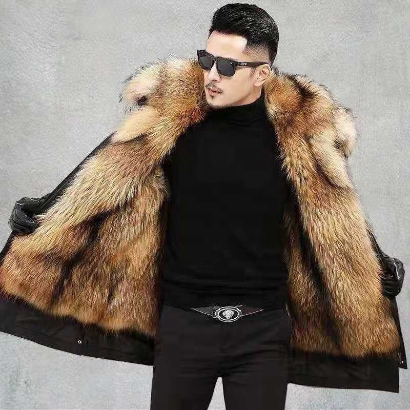 men 2024 Winter down Long Waterproof Jackets faux Fox  Fur Coat For Man winter Jacket puffer jacket