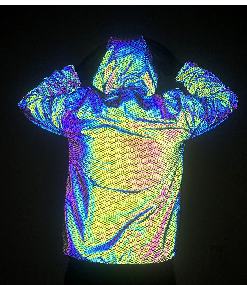 Color changing unisex hoodie colorful clothing overalls fashion INS reflective trench zipper jacket