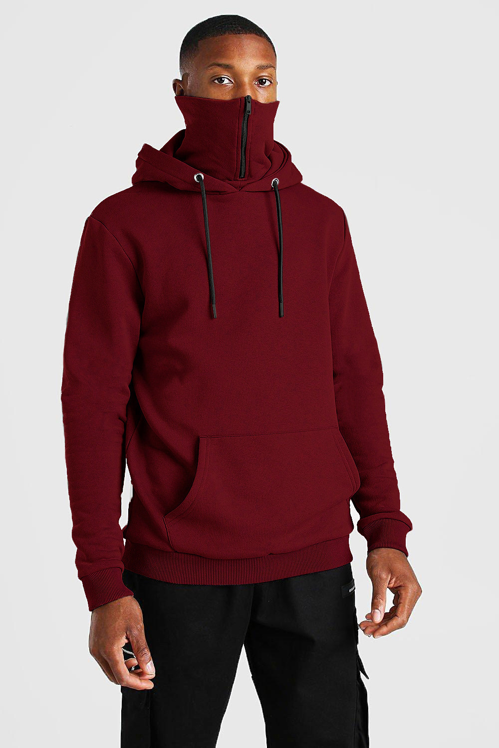 Wholesale OEM Mens Hooded Masked Zipper Hoodie Streetwear Solid Color Sweater Men Oversized Big Pocket Fleece Hoodies