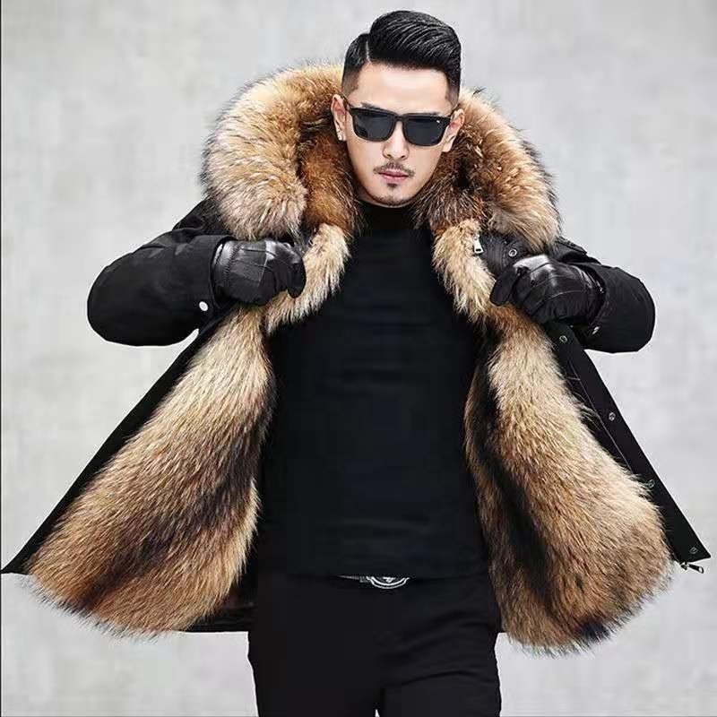 men 2024 Winter down Long Waterproof Jackets faux Fox  Fur Coat For Man winter Jacket puffer jacket