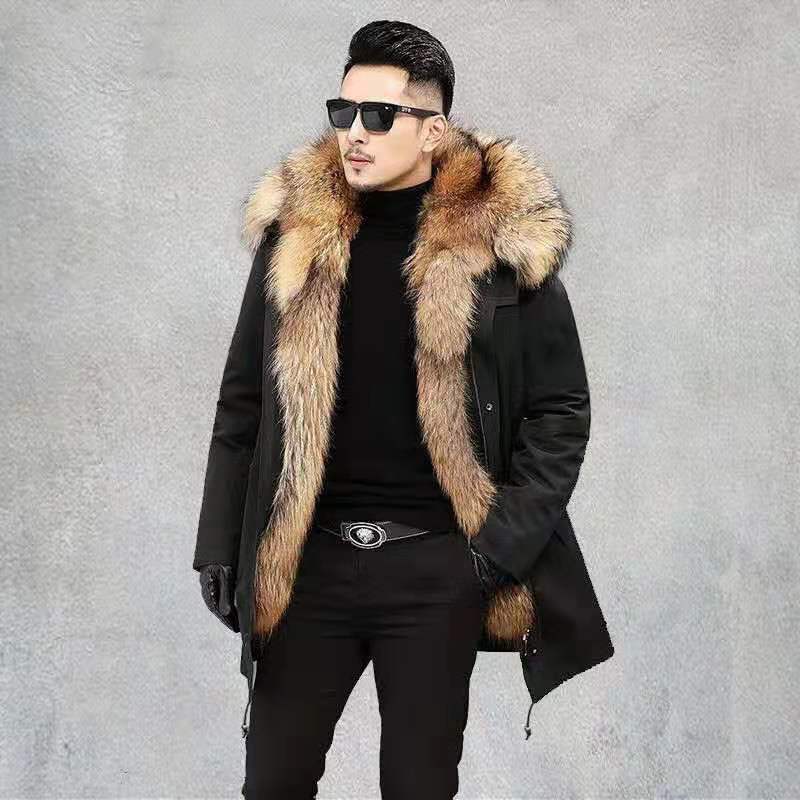 men 2024 Winter down Long Waterproof Jackets faux Fox  Fur Coat For Man winter Jacket puffer jacket